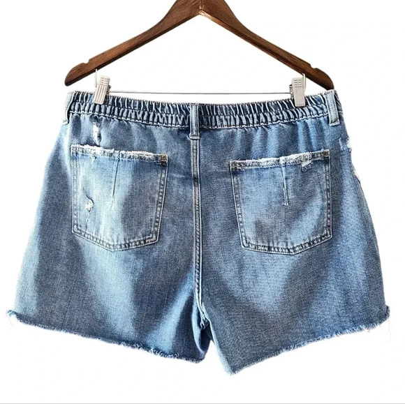 Aerie Daydream Denim Short Blue Distressed Wash Elastic Waist Stretchy Sz Large. - Picture 4 of 16